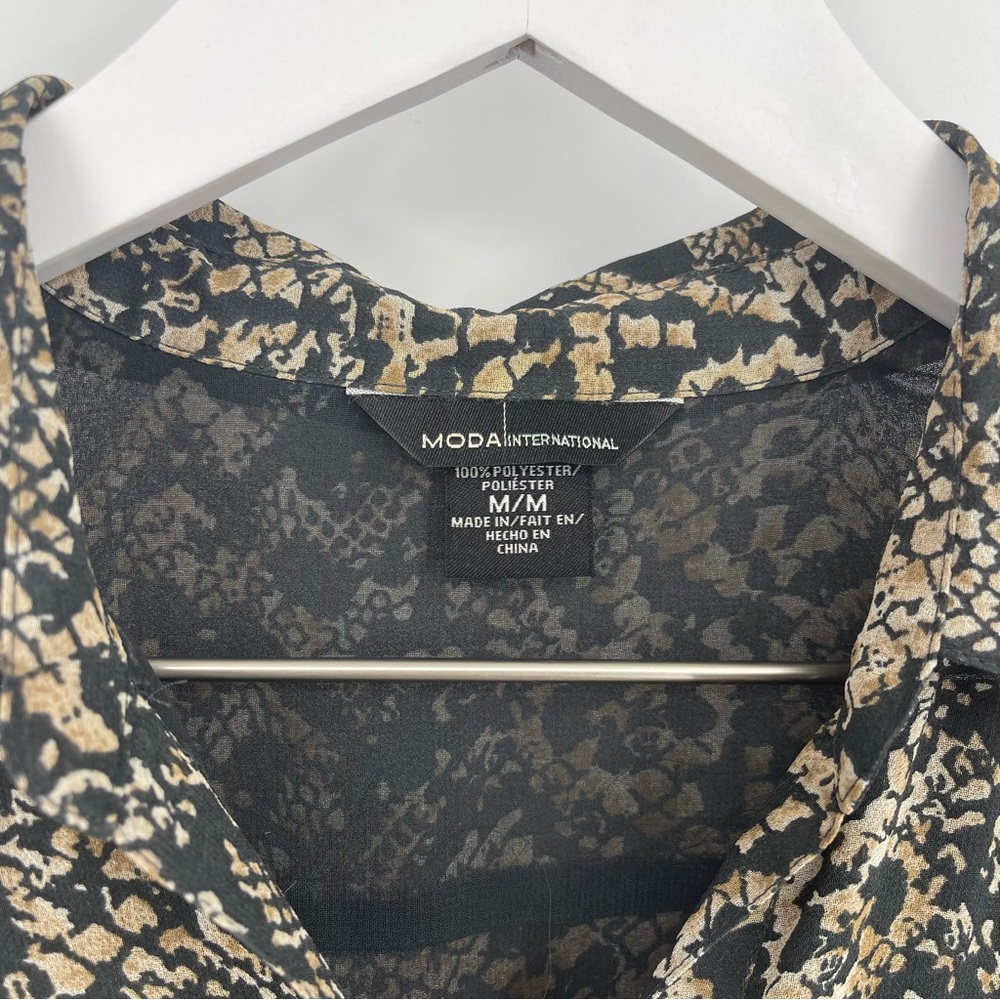 Moda International Snake Animal Print Black Tan Button Front Maxi Shirt Dress M - Picture 8 of 9